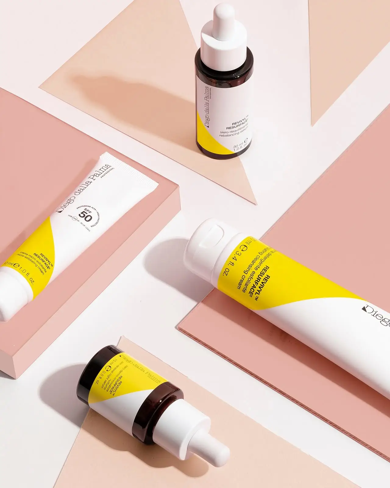 RESURFACE² full product range, serums, exfoliating tonic and SPF cream